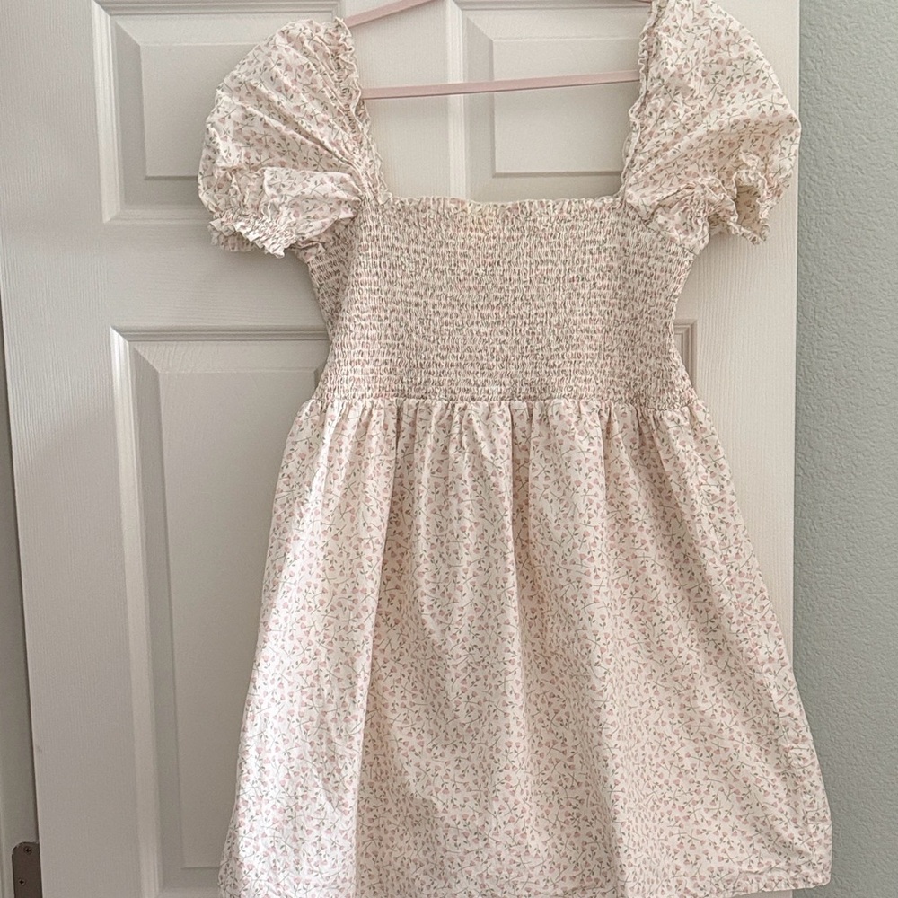 Monki Cream Floral Mini Dress